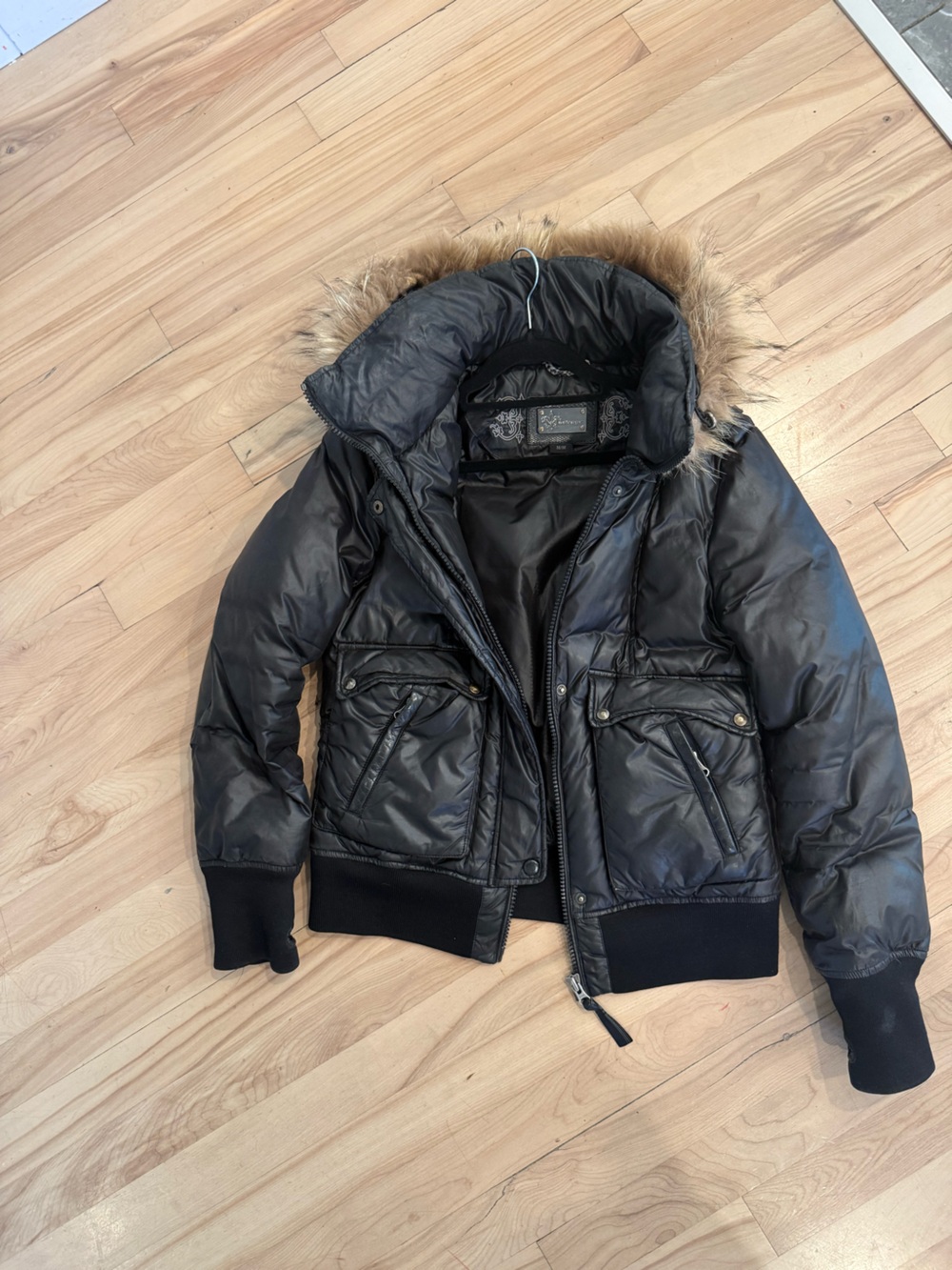Mackage Black Quilted Puffer Jacket with Faux Fur Hood Trim
